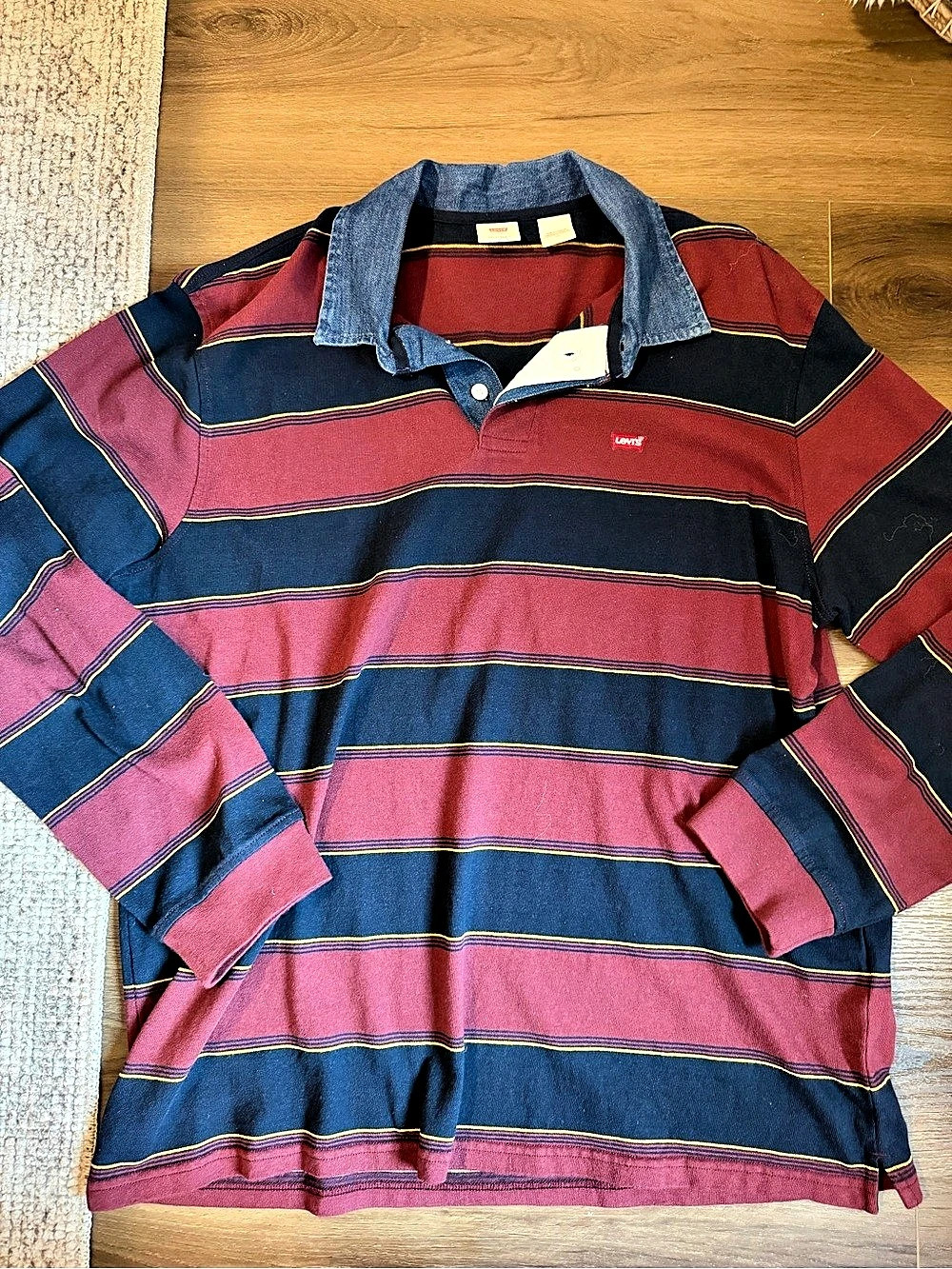 Levi's Long Sleeve Striped Rugby Polo with Denim Collar